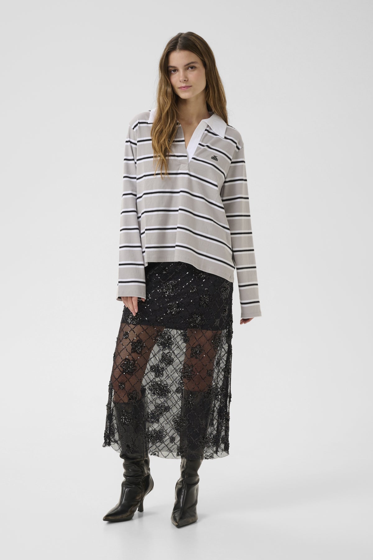 KBZuelma Striped Polo LS Zuelma stripe Drizzle grey - 10105564