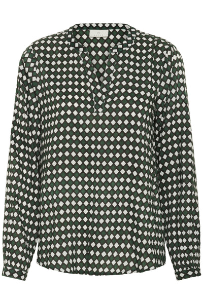 KAsary Tilly Blouse Dark Green -Diamond Print - 10503502 Thumbnail