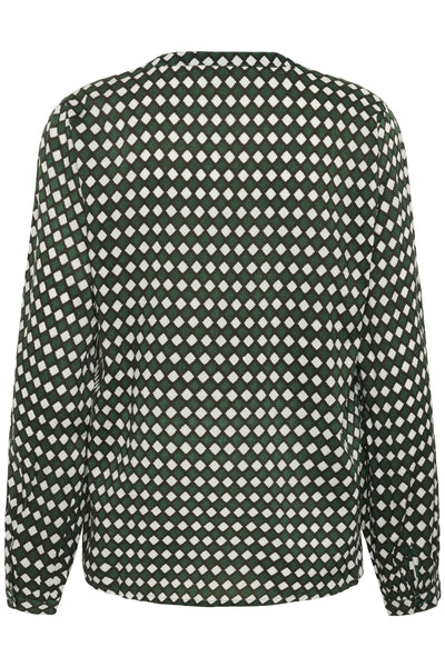 KAsary Tilly Blouse Dark Green -Diamond Print - 10503502 Thumbnail