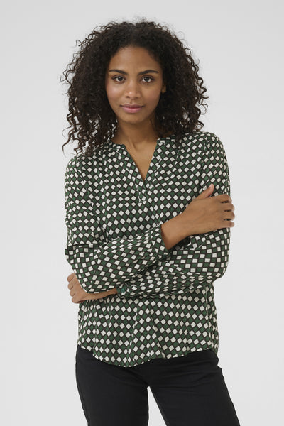 KAsary Tilly Blouse Dark Green -Diamond Print - 10503502 Thumbnail