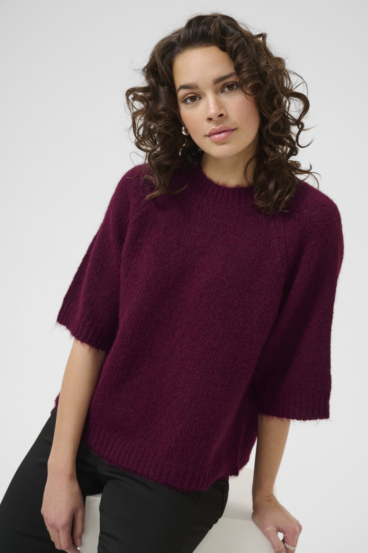 KAemilie Cropped Knit Pullover Windsor Wine - 10508162