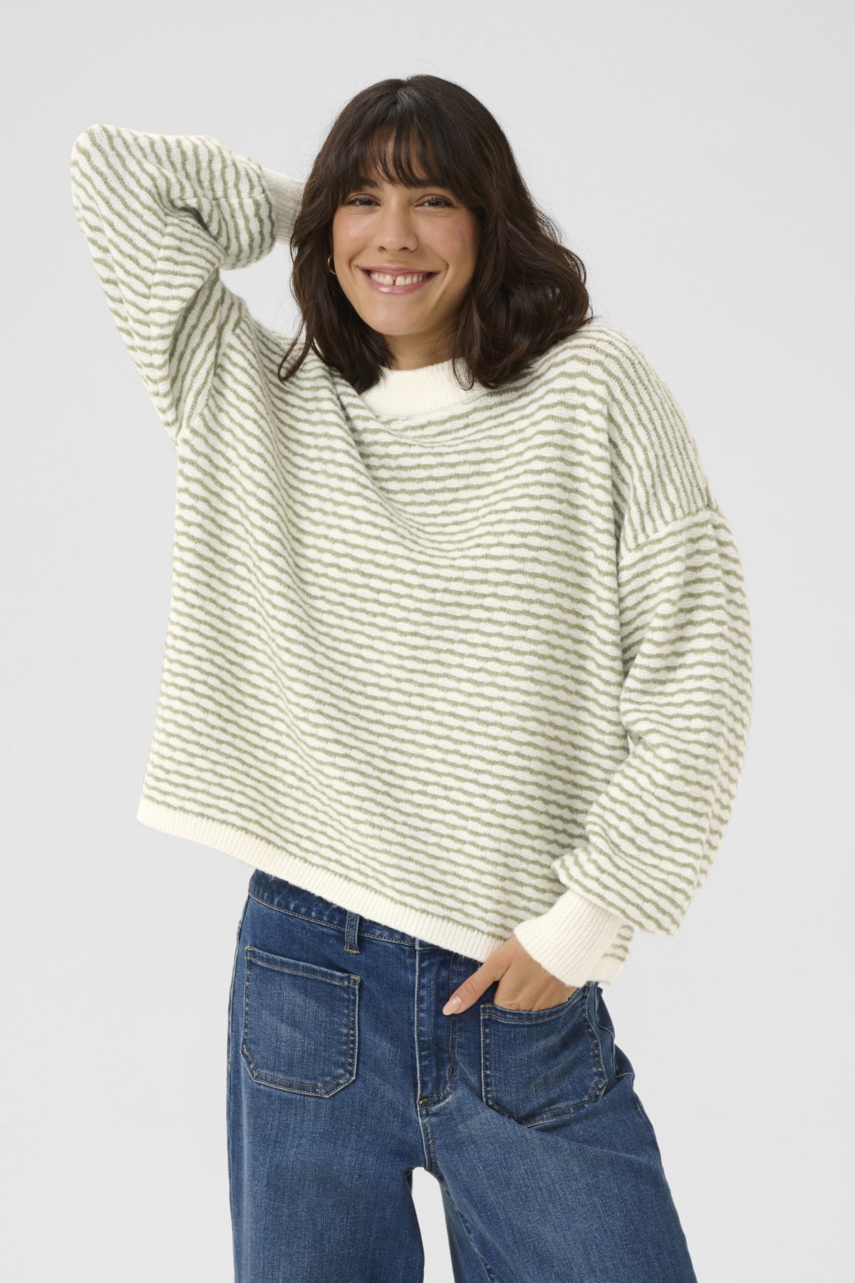 KAellery Knit Pullover Oil Green/Turtledove Stripe - 10509032
