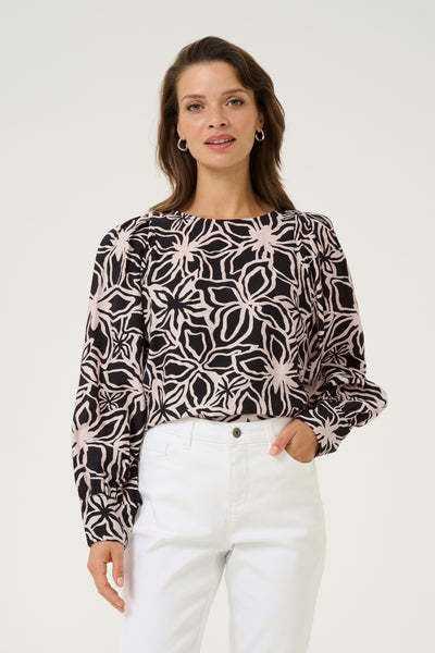 KAhannah Blouse Black / Light Beige Flower - 10509607 Thumbnail