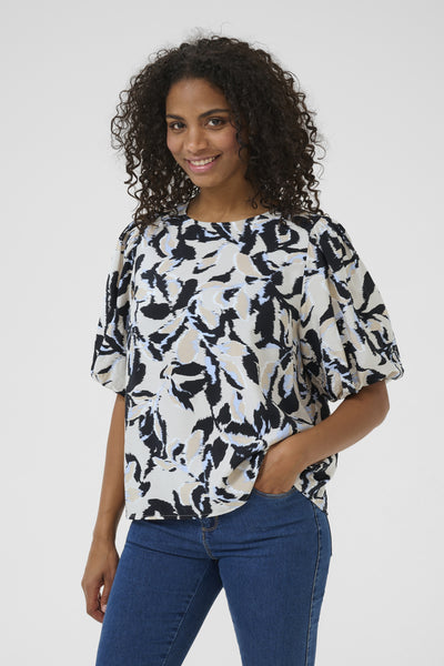 KApaco Blouse Beige/Black/Blue Blurry Leaf - 10509633 Thumbnail