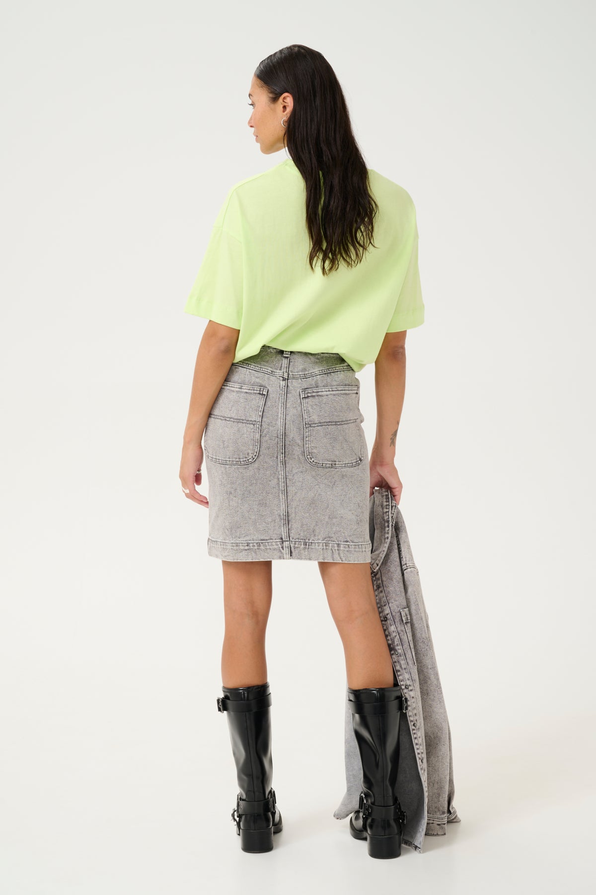 KAamelia Denim Skirt Grey Washed Denim - 10509658