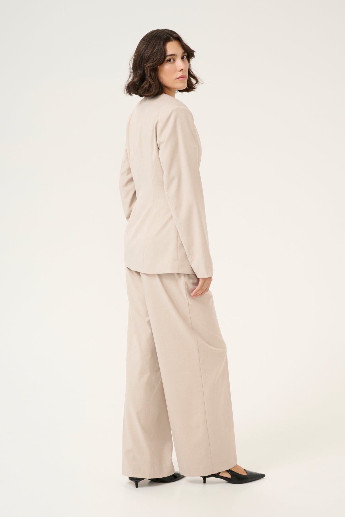 KAvindy Collarless Blazer Feather Gray Melange - 10509673