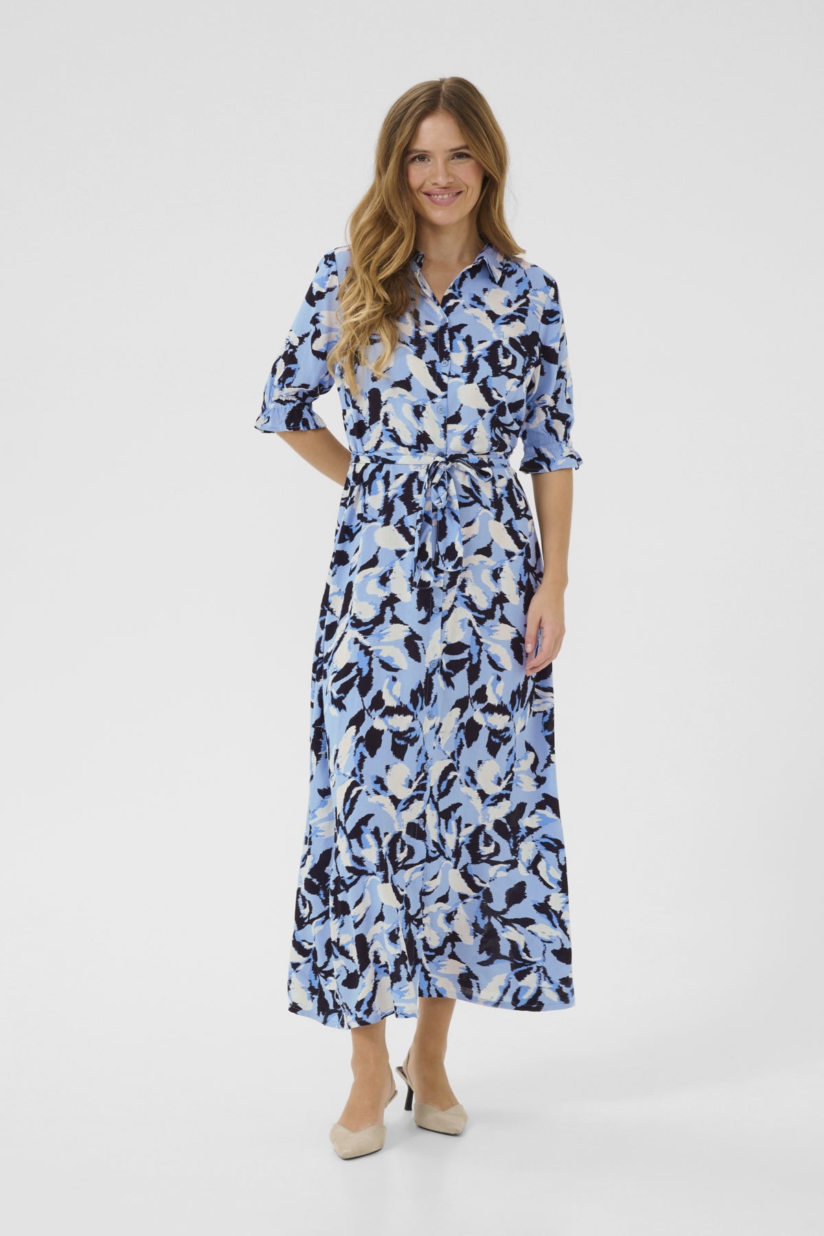KAmira Plain Weave Dress Print Blue Flower Print