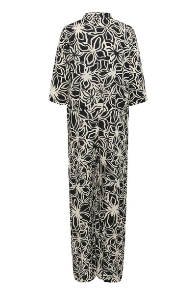 KAsanne Plain Weave Jumpsuit P Black / Light Beige Flower - 10509808 Thumbnail