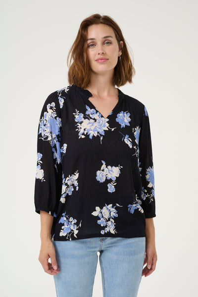 KAedita Amber Blouse Black / Blue Flower Print - 10509812 Thumbnail