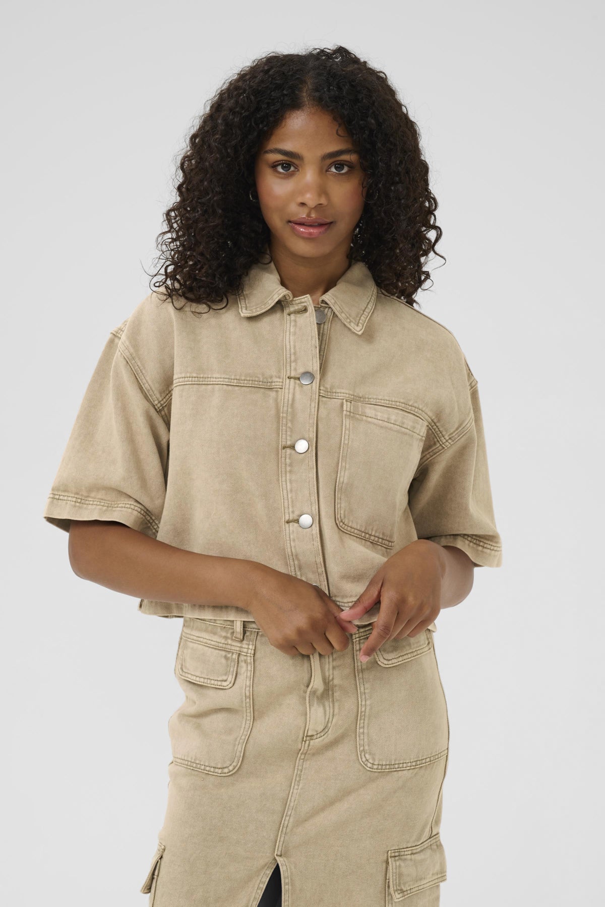 KArania Denim Shirt Washed Light Brown Denim - 10509870
