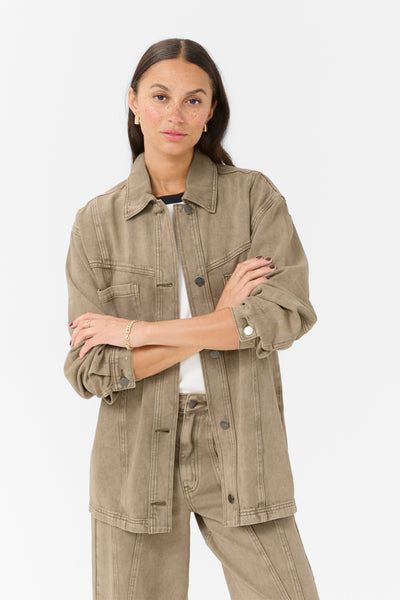 KArania Denim Overshirt Washed Light Brown Denim - 10509876 Thumbnail