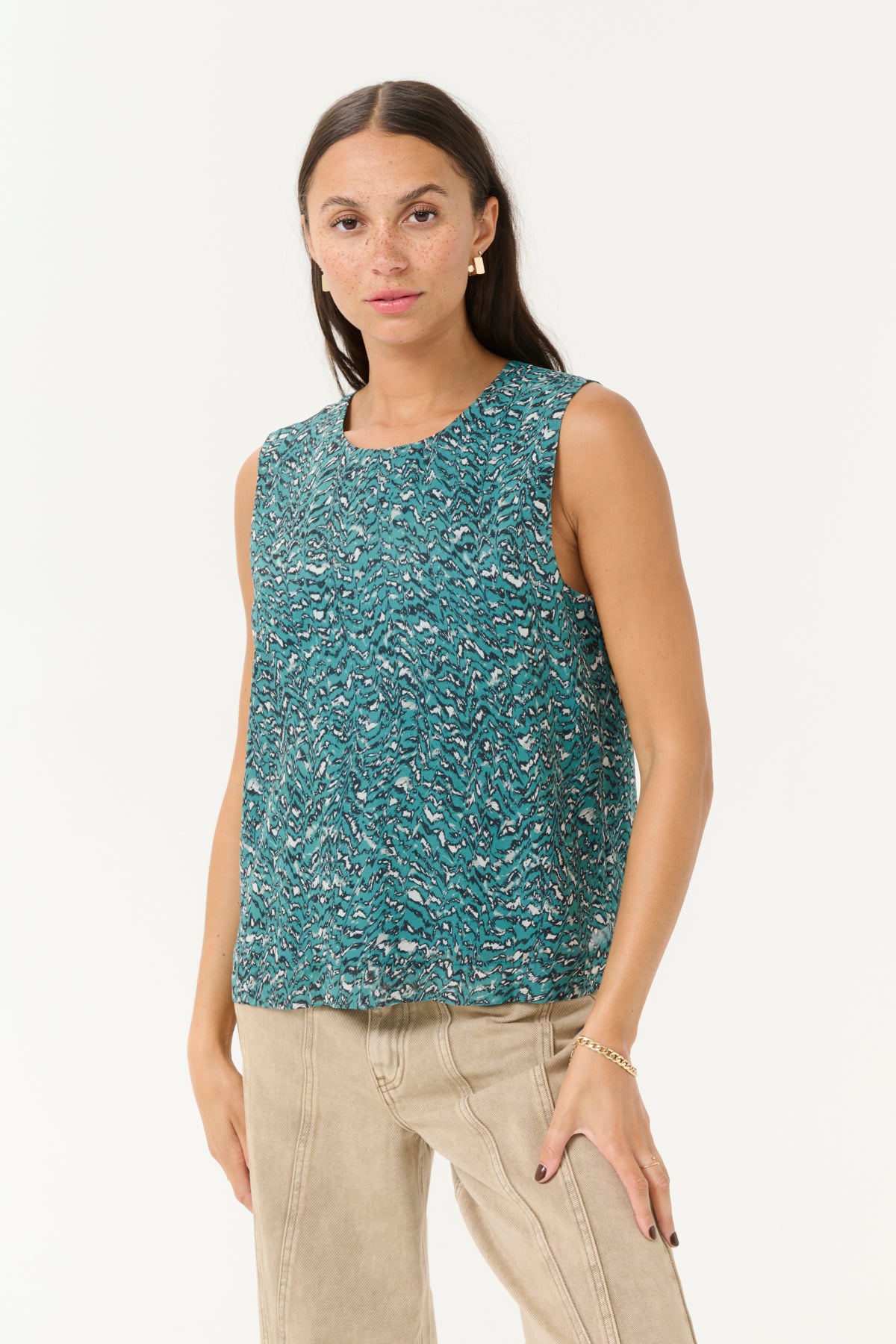 KAbella Blouse Teal/Black/White Graphic - 10509890