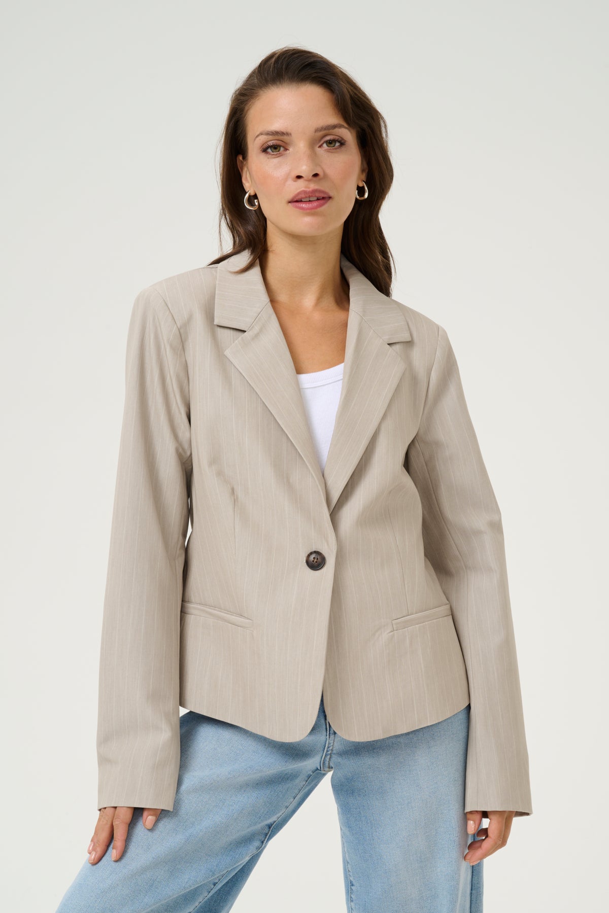 KAesther Shaped Blazer Feather Gray Melange Pinstripe - 10509958