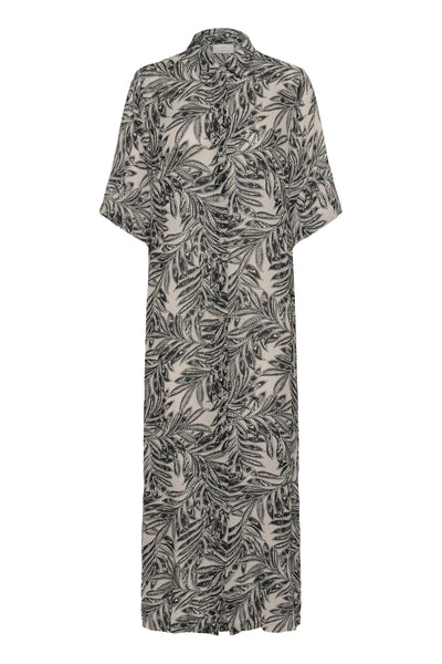 KAthora Amber Shirt Dress Feather Gray Leaf Print - 10510040 Thumbnail