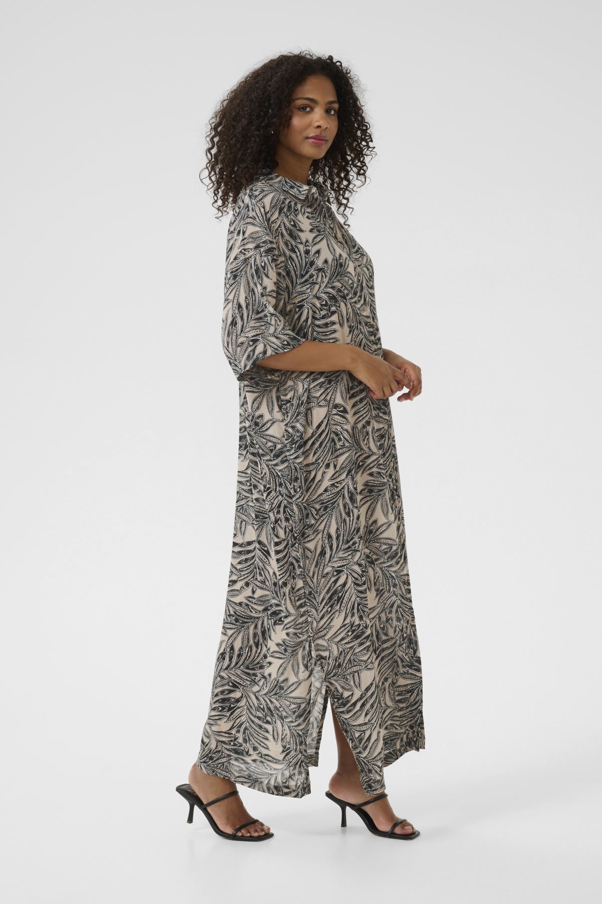 KAthora Amber Shirt Dress Feather Gray Leaf Print - 10510040