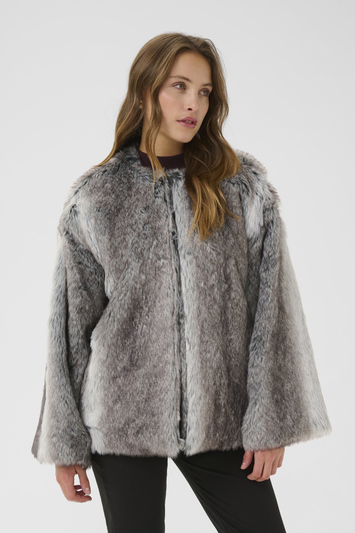 KAsolana Fake Fur Coat Grey / Brown Fur look - 10510177