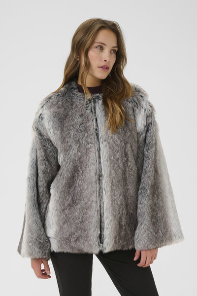 KAsolana Fake Fur Coat Grey / Brown Fur look - 10510177 Thumbnail