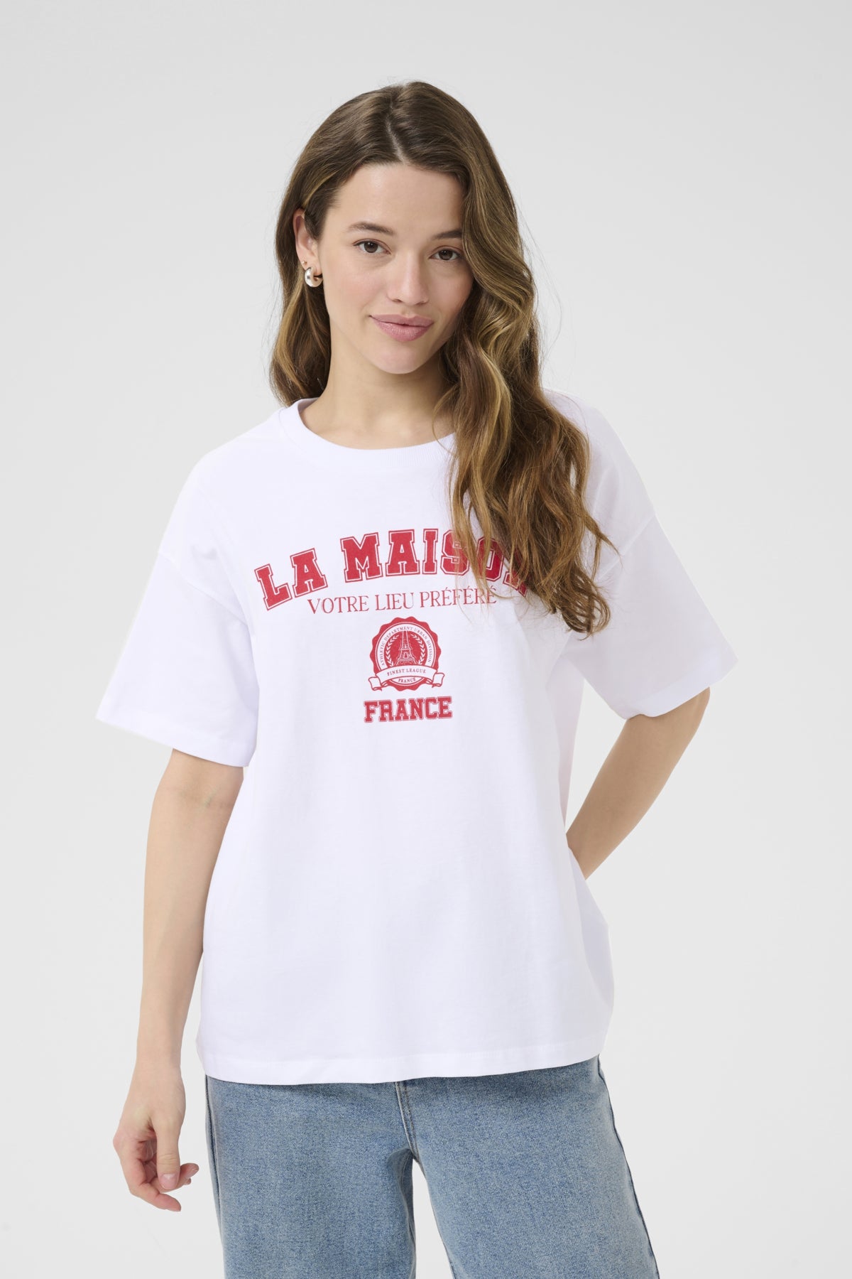 KAadelina T-Shirt Optical White/Red Text Print - 10510210