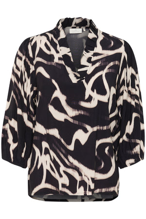 KAmartha Frill Blouse Black/Nature Organic Lines - 10510322