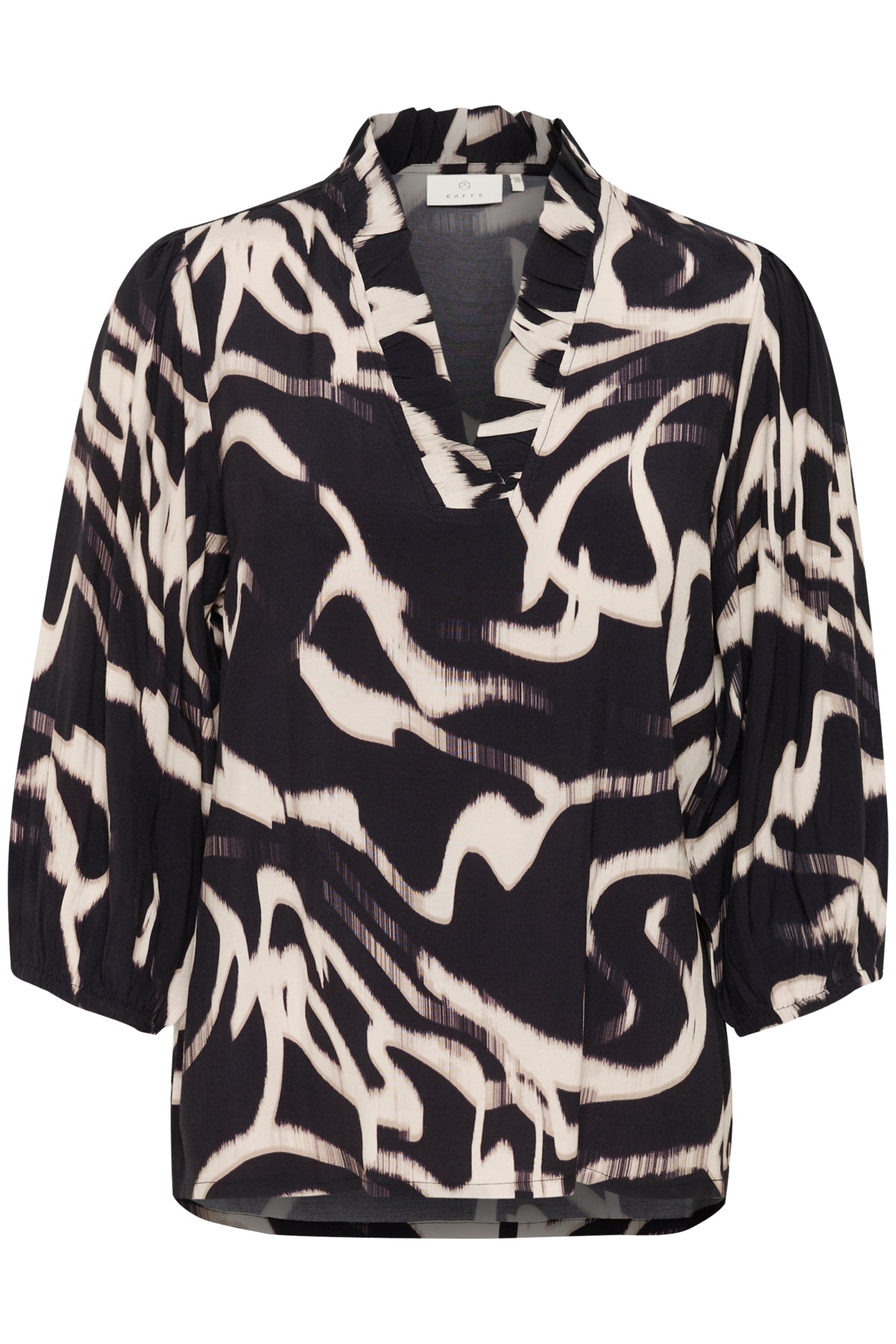 KAmartha Frill Blouse Black/Nature Organic Lines - 10510322