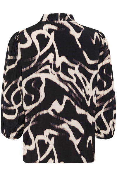KAmartha Frill Blouse Black/Nature Organic Lines - 10510322 Thumbnail