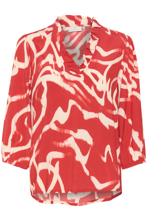 KAmartha Frill Blouse True Red/Nature Graphic - 10510322