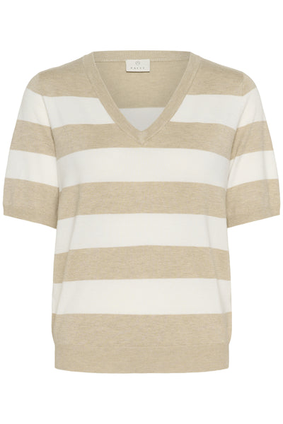 KAlizza Striped V-neck Feather Gray/Chalk Wide Stripe - 10510501 Thumbnail