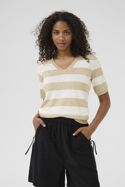 KAlizza Striped V-neck Feather Gray/Chalk Wide Stripe - 10510501 Thumbnail