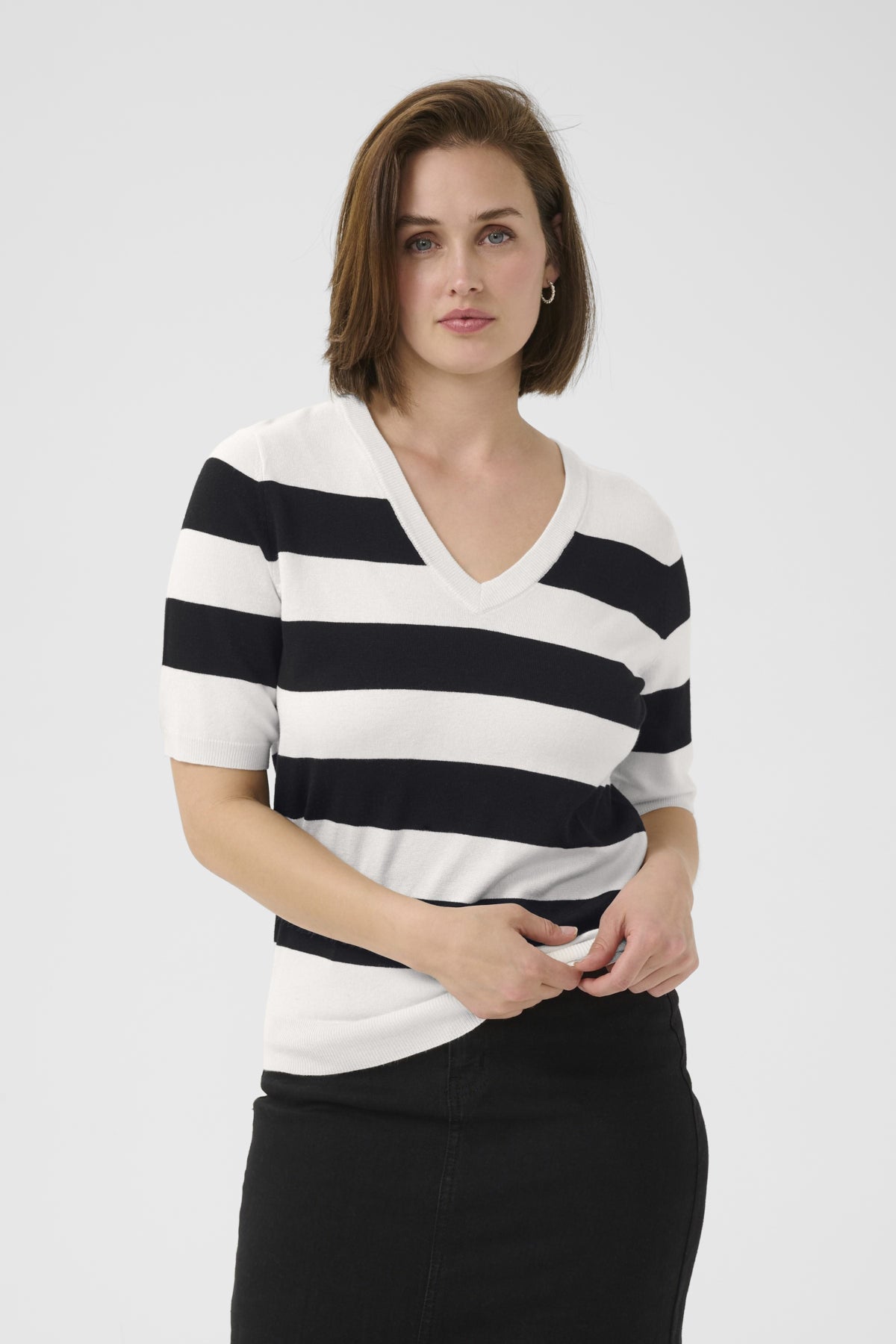 KAlizza Striped V-neck Turtledove/black boldstripe - 10510501