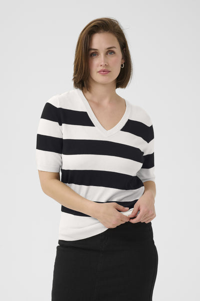 KAlizza Striped V-neck Turtledove/black boldstripe - 10510501 Thumbnail
