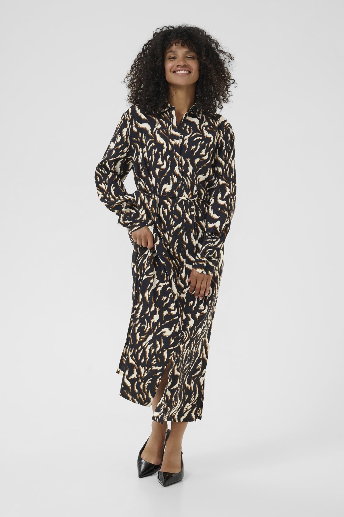 KAmille Shirt Dress Black/Brown Graphic Animal - 10510518