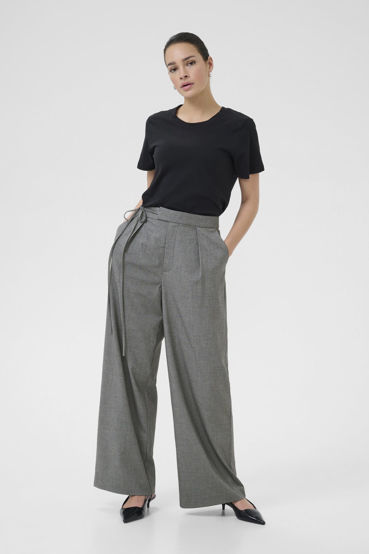 KAellie Wide Pants Grey Melange / Chalk Stripe - 10510548