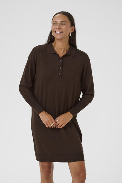 KAlizza Polo Knit Dress Chocolate Brown Melange - 10510688 Thumbnail
