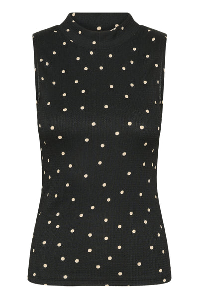 KAkatrine Printed Top Black Deep W. Sandshell Dots - 10510921 Thumbnail
