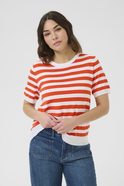 KAlava Short Sleeve Knit Chalk/Grenadine Stripe - 10510934 Thumbnail