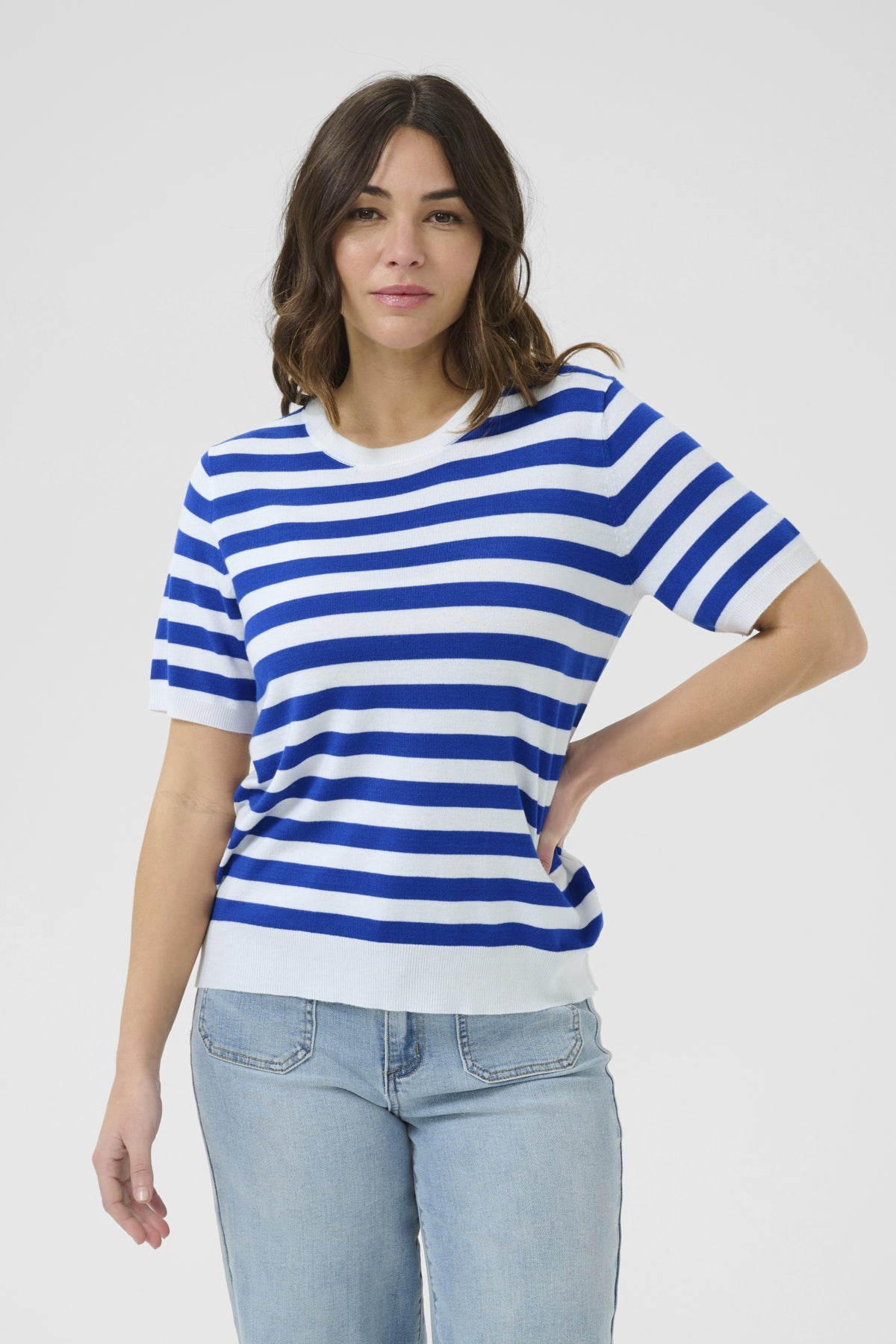 KAlava Short Sleeve Knit Chalk/Surf The Web Stripes - 10510934