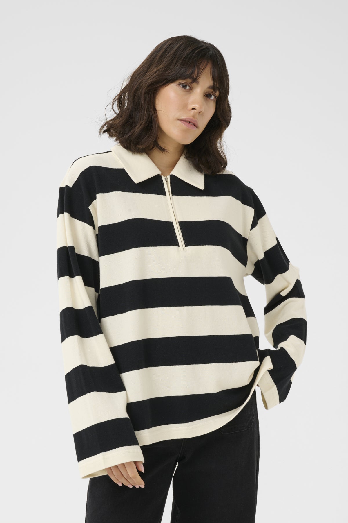 KApicca Polo Blouse Black/Off White Wide Stripe - 10552400