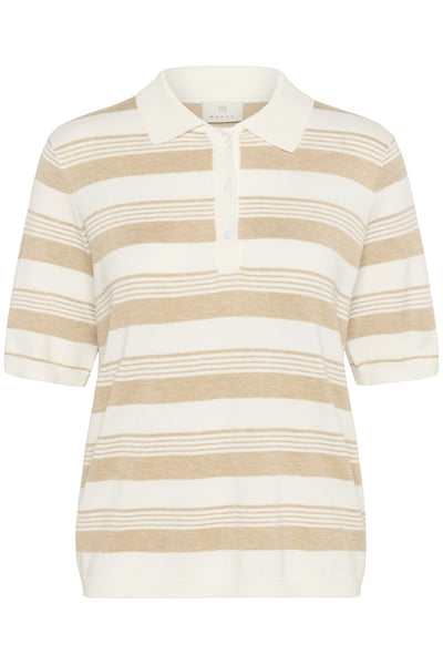 KAlizza Basic Polo Pullover Feather Grey mel. Chalk stripe - 10552426 Thumbnail