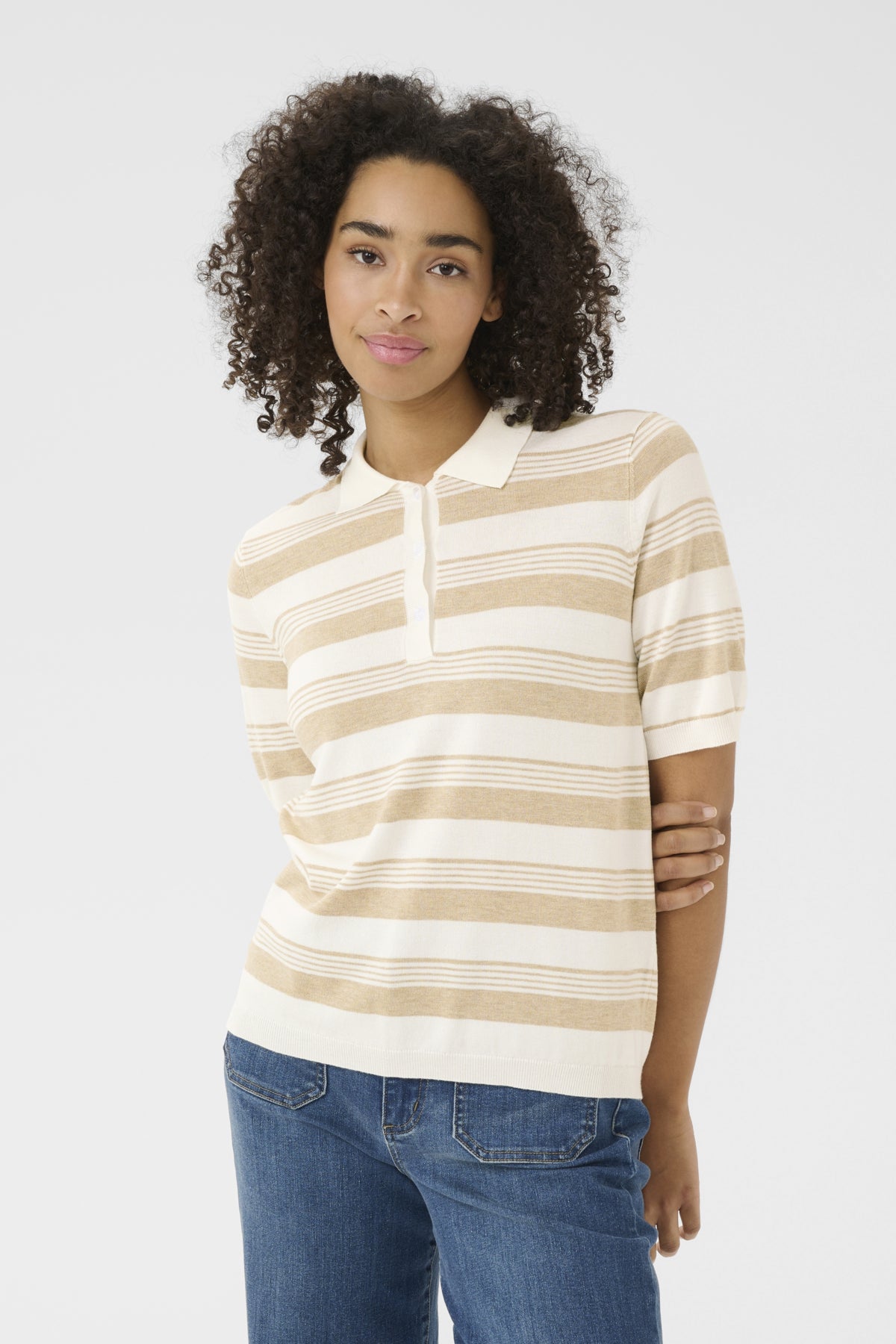 KAlizza Basic Polo Pullover Feather Grey mel. Chalk stripe - 10552426