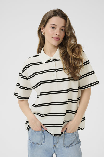 KApirrie Polo T-Shirt Chalk W. Black Twin Stripes - 10552460 Thumbnail