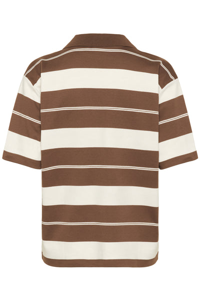 KArina Polo T-Shirt Deep Taupe W. Chalk Stripes - 10552466 Thumbnail