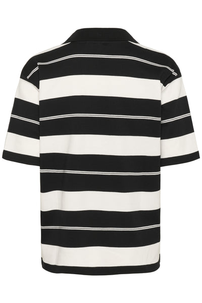 KArina Polo T-Shirt Deep Black W. Chalk Stripes - 10552466 Thumbnail