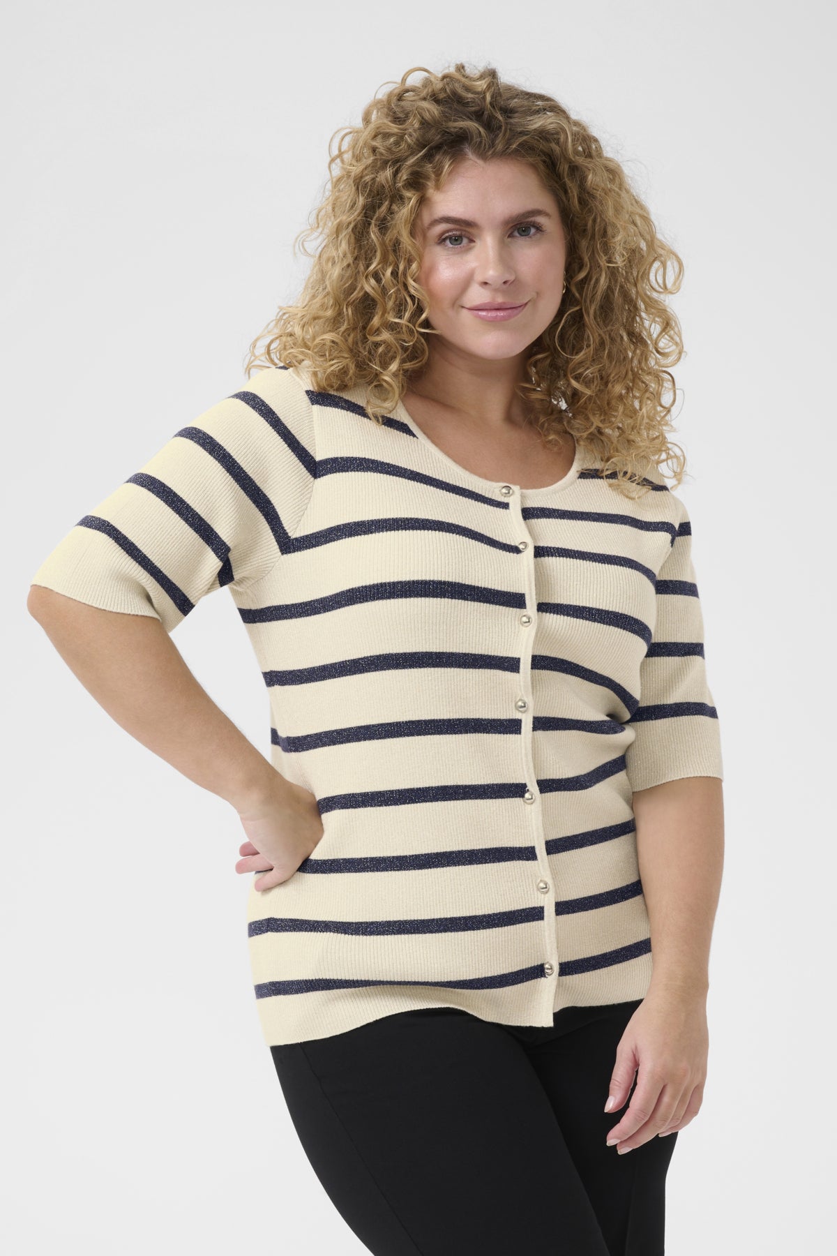 KCmorina Cardigan Silver white/ Blue stripe - 10583252