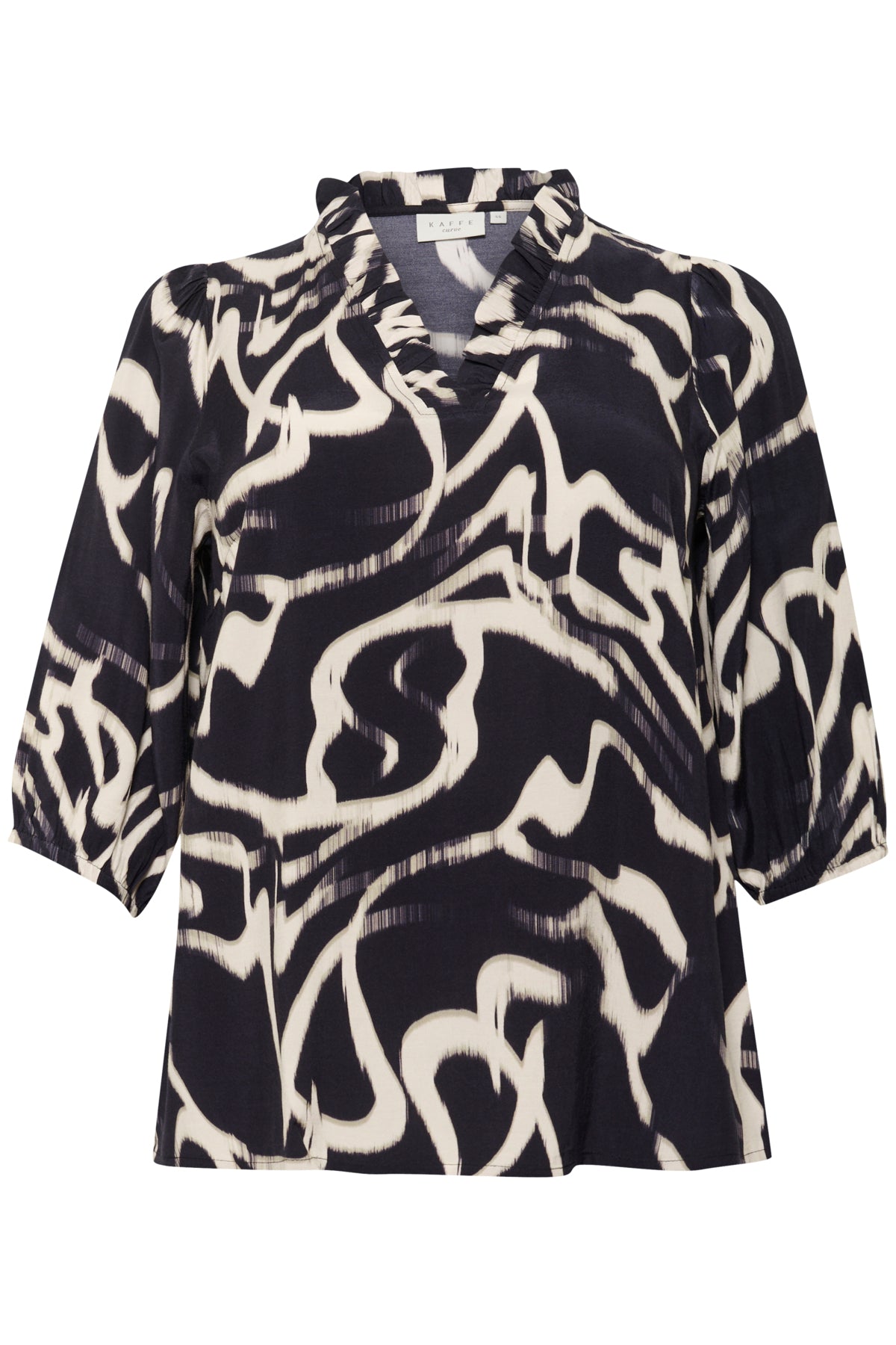 KCmaren Frill Blouse Black/Nature Organic Lines - 10583403