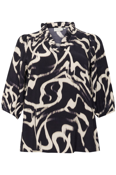 KCmaren Frill Blouse Black/Nature Organic Lines - 10583403 Thumbnail