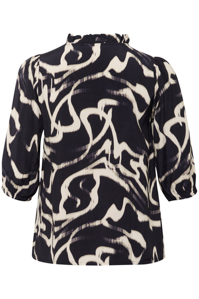 KCmaren Frill Blouse Black/Nature Organic Lines - 10583403 Thumbnail