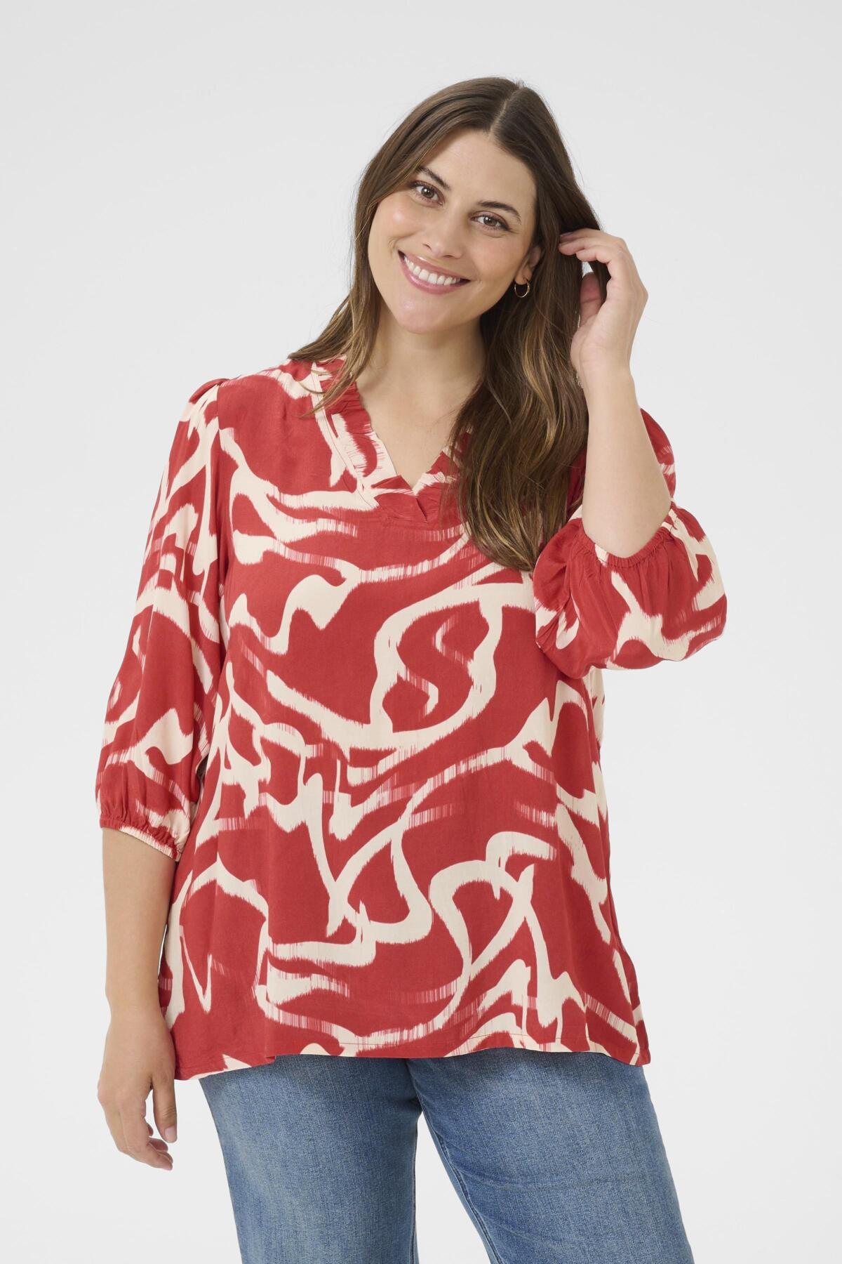 KCmaren Frill Blouse True Red/Nature Graphic - 10583403