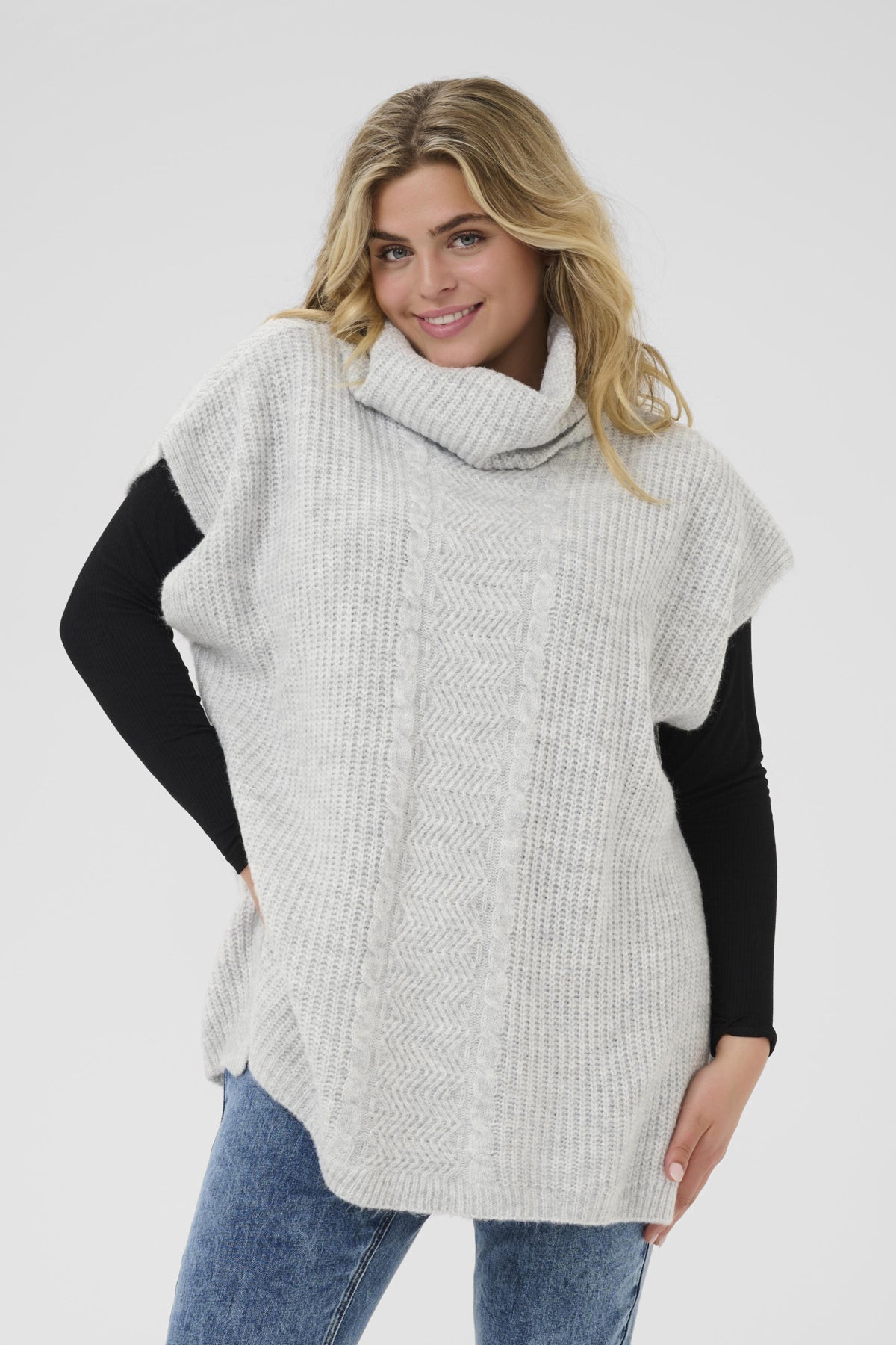 KCmala Knit Poncho Grey Melange - 10583504