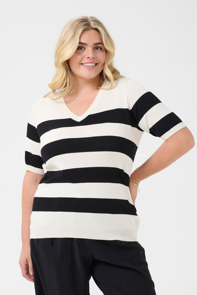 KClizzy Striped V-neck Turtledove/black boldstripe - 10583577 Thumbnail