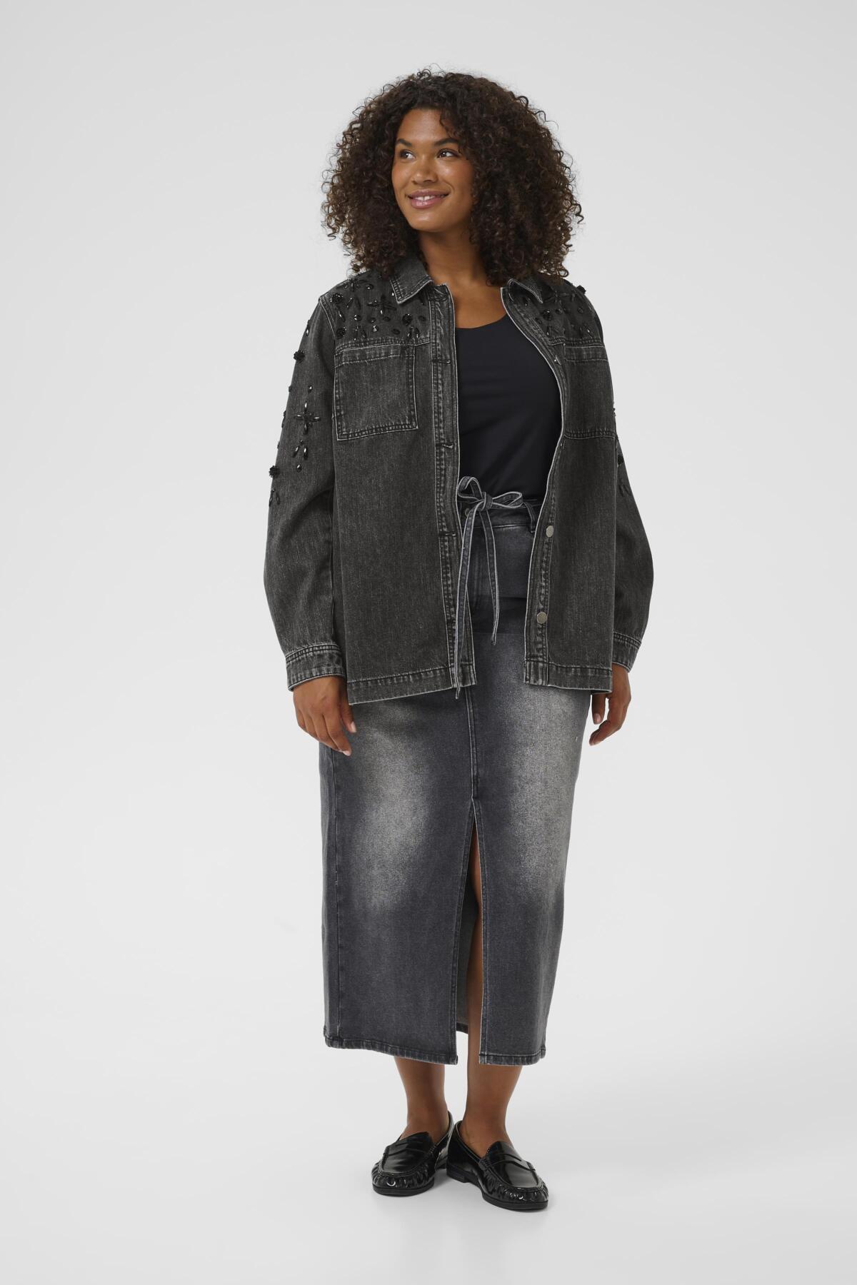 KCjaida Denim Jacket Dark grey washed denim - 10583648